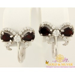 Серебряные серьги 925 проба. Женские серьги Бантики с гранатом 2204/9р Gold & Silver, Украина